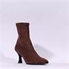 Miss Elastic High Heel Point Ankle Boot - Brown Stretch